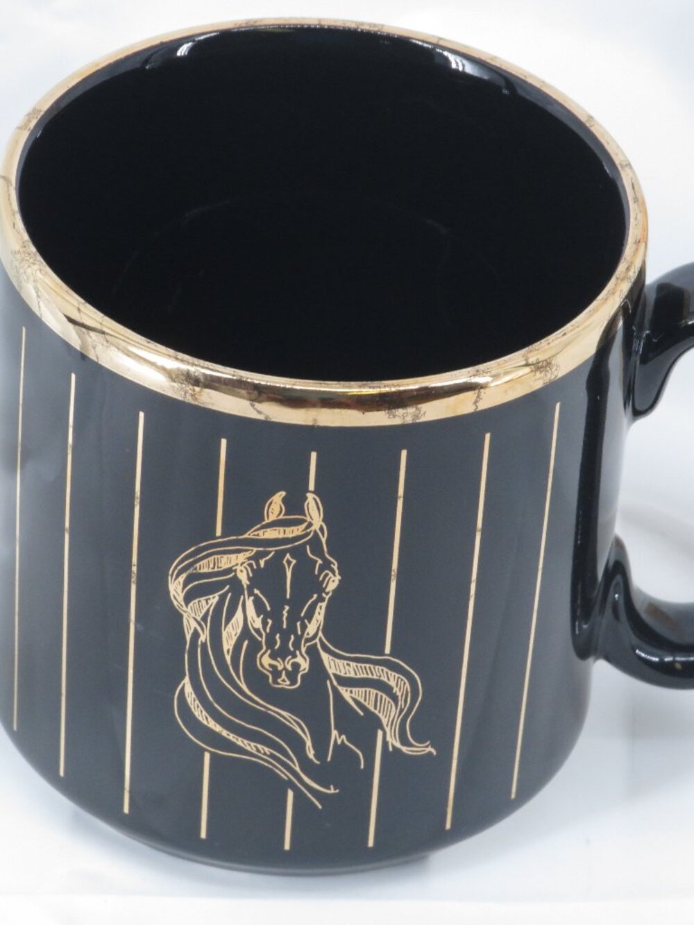 Vintage Black & Gold Equestrian Horse Head Ceramic Coffee Mug [MCM] OMNIBUS
